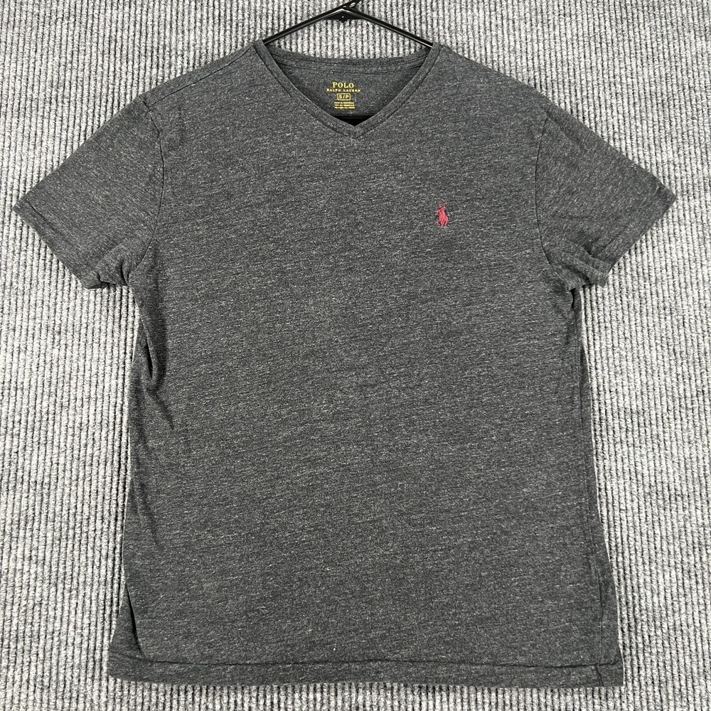 Polo Ralph Lauren Shirt Mens Small Gray V Neck Short Sleeve Lightweight